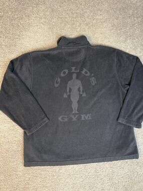 Gold's Gym Sweatshirt Mens 2XL Black Fleece Pullover 1/4 Zip Heavyweight Graphic